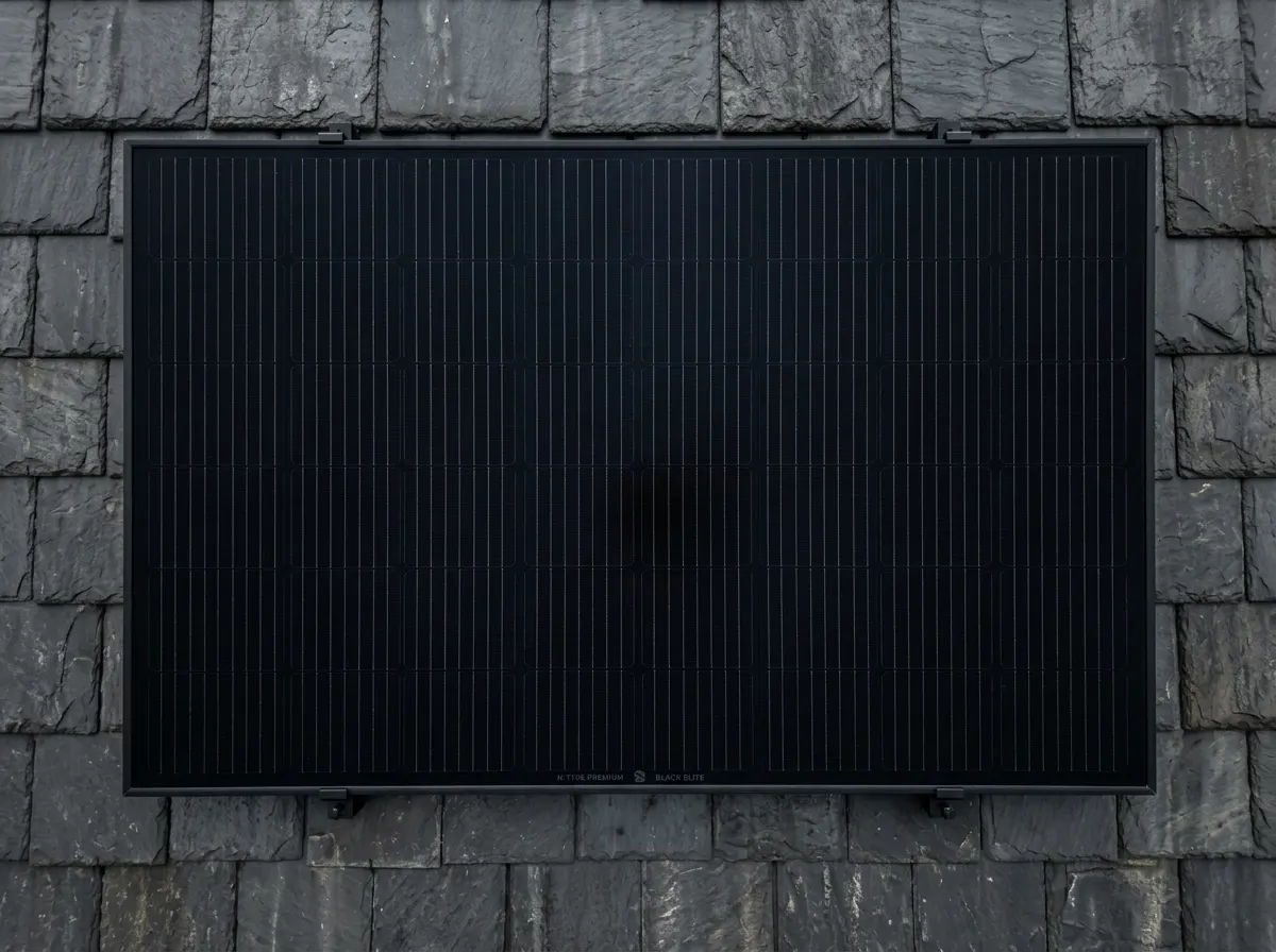 Sleek all-black premium N-Type solar panels on a slate roof