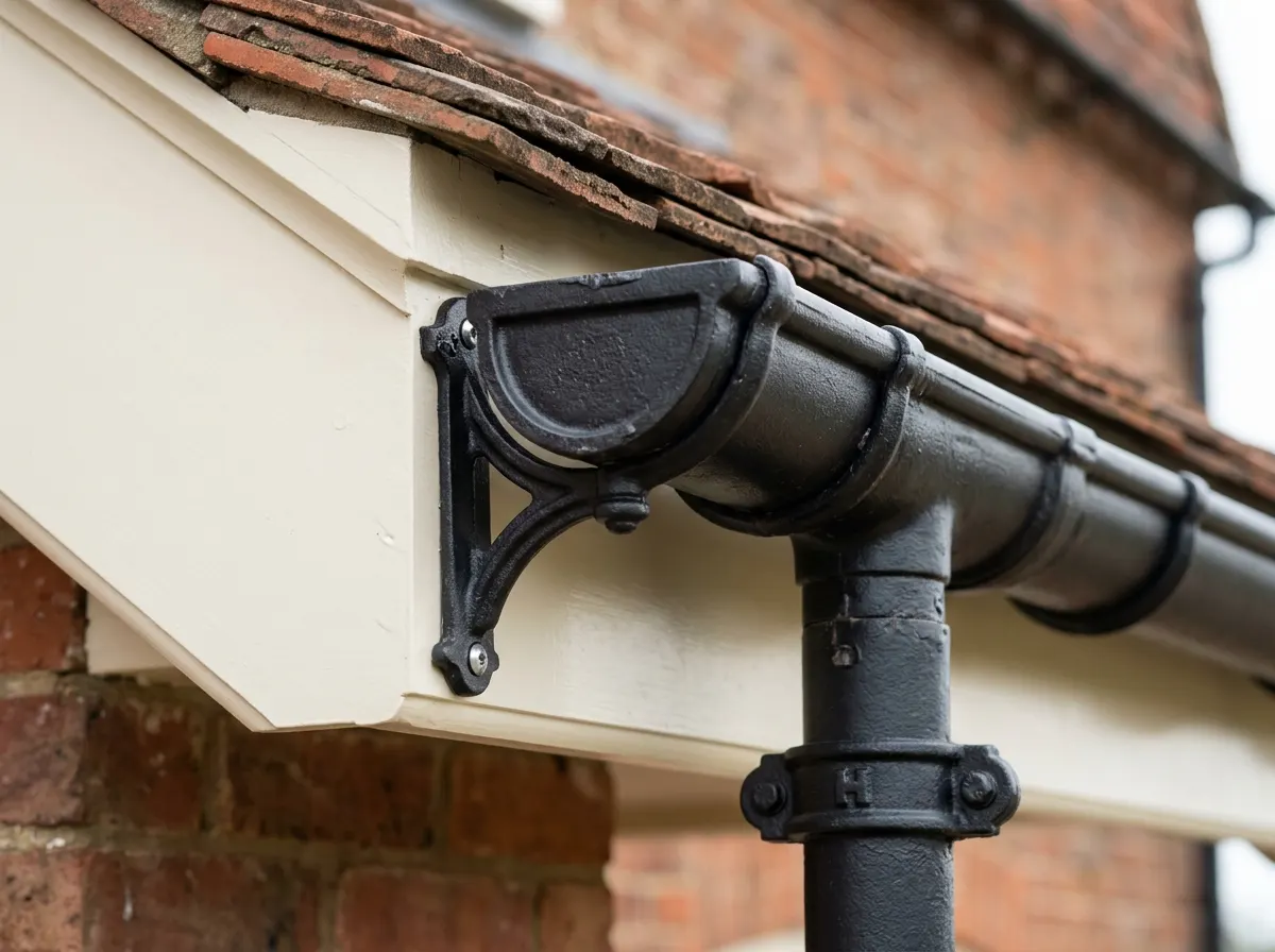 Heavy traditional cast iron guttering on a period property