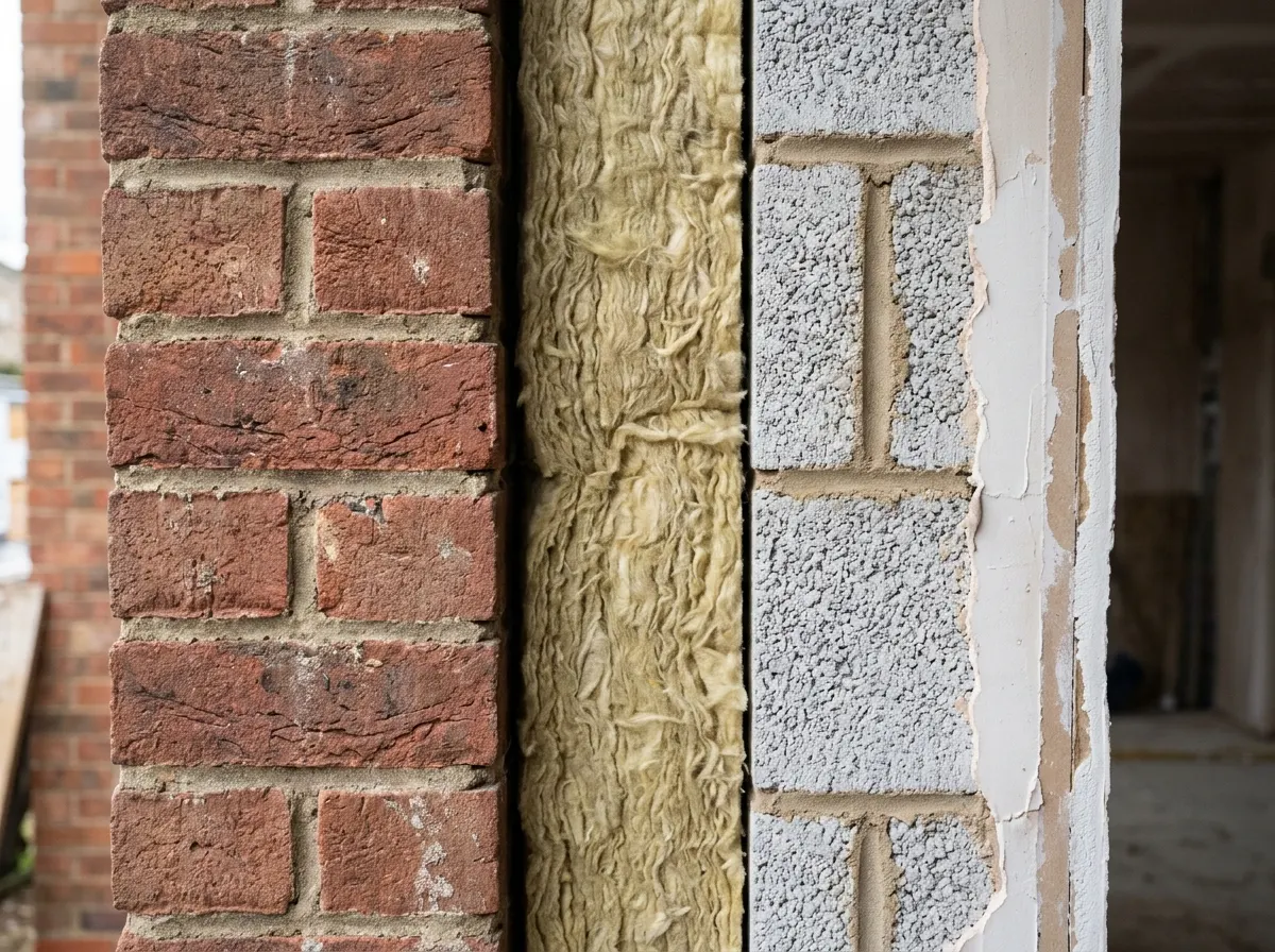 External brick wall showing the two skins of a cavity wall