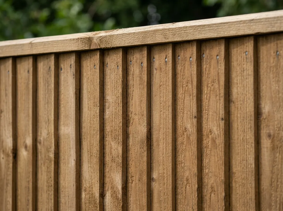 Vertical featheredge closeboard fencing with capping rail