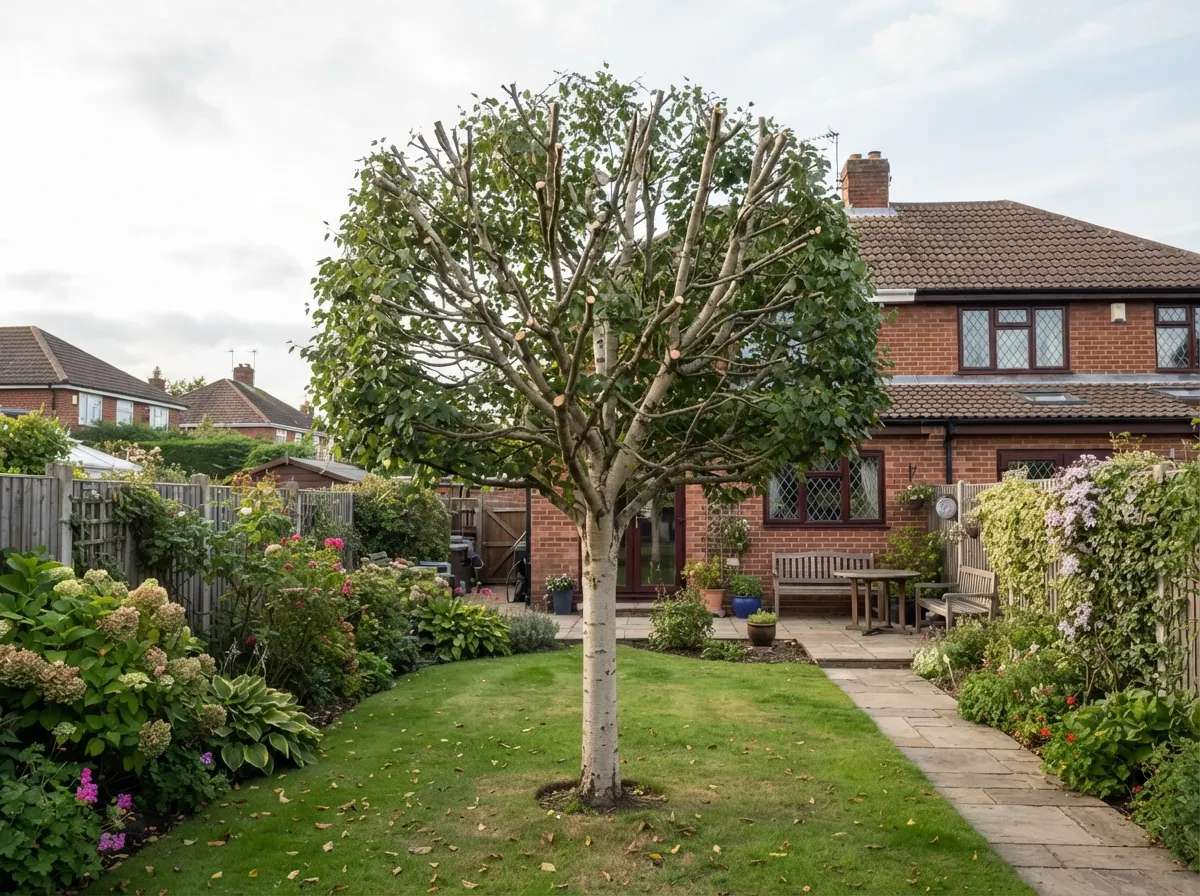 Tree surgeon performing a crown reduction to shape a tree canopy