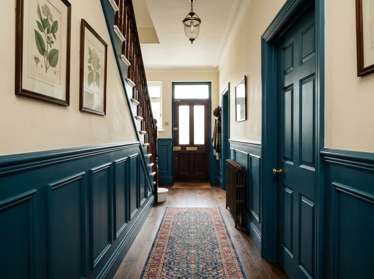 Bedroom with half-wall MDF wainscoting painted in sage green