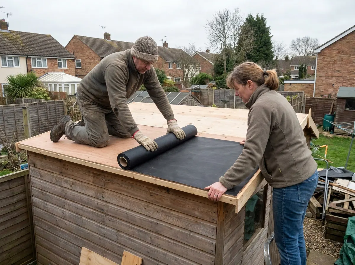 Professional roofer installing breathable membrane and battens