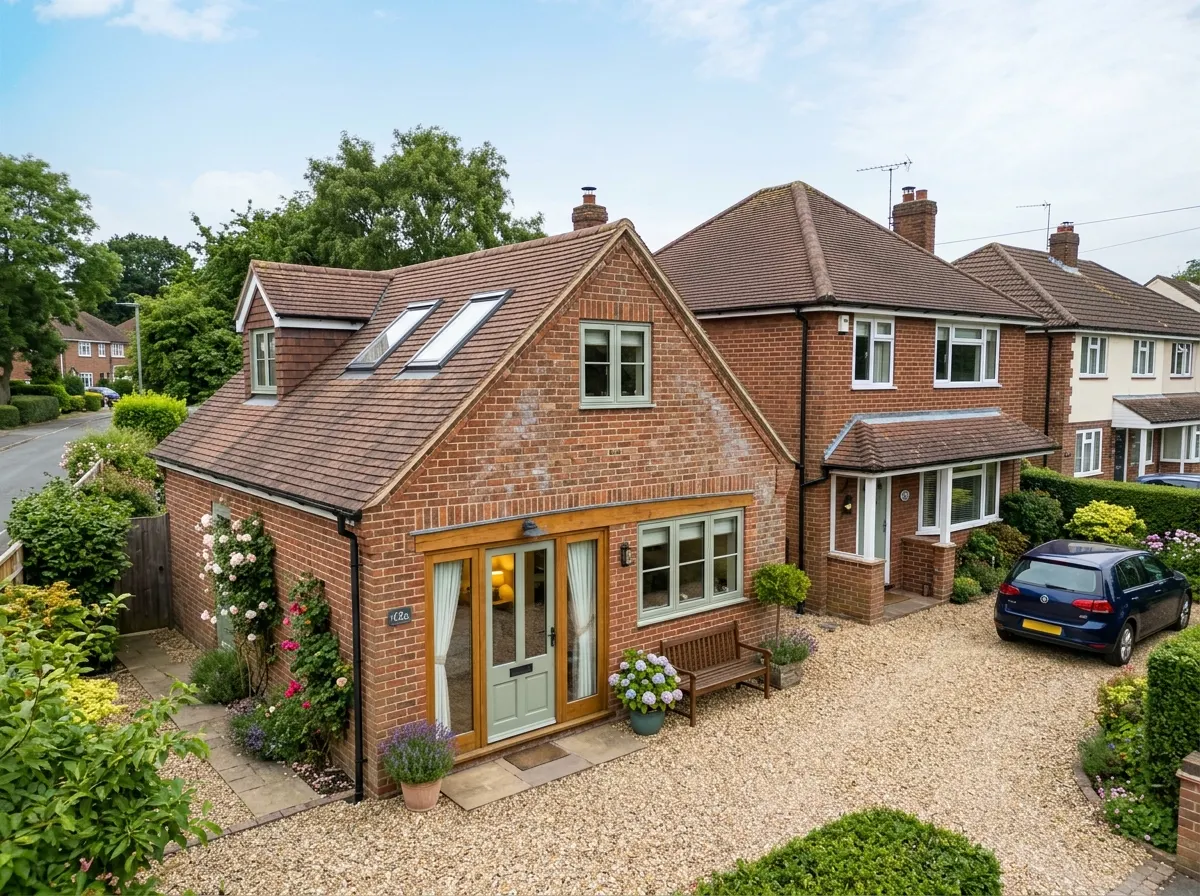 A large double garage with two separate up-and-over metal doors