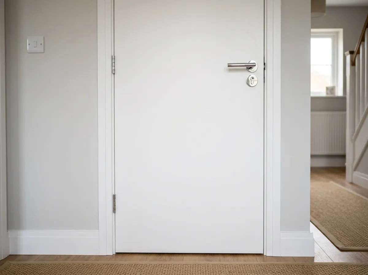 A completely flat, smooth flush internal door in an oak veneer finish