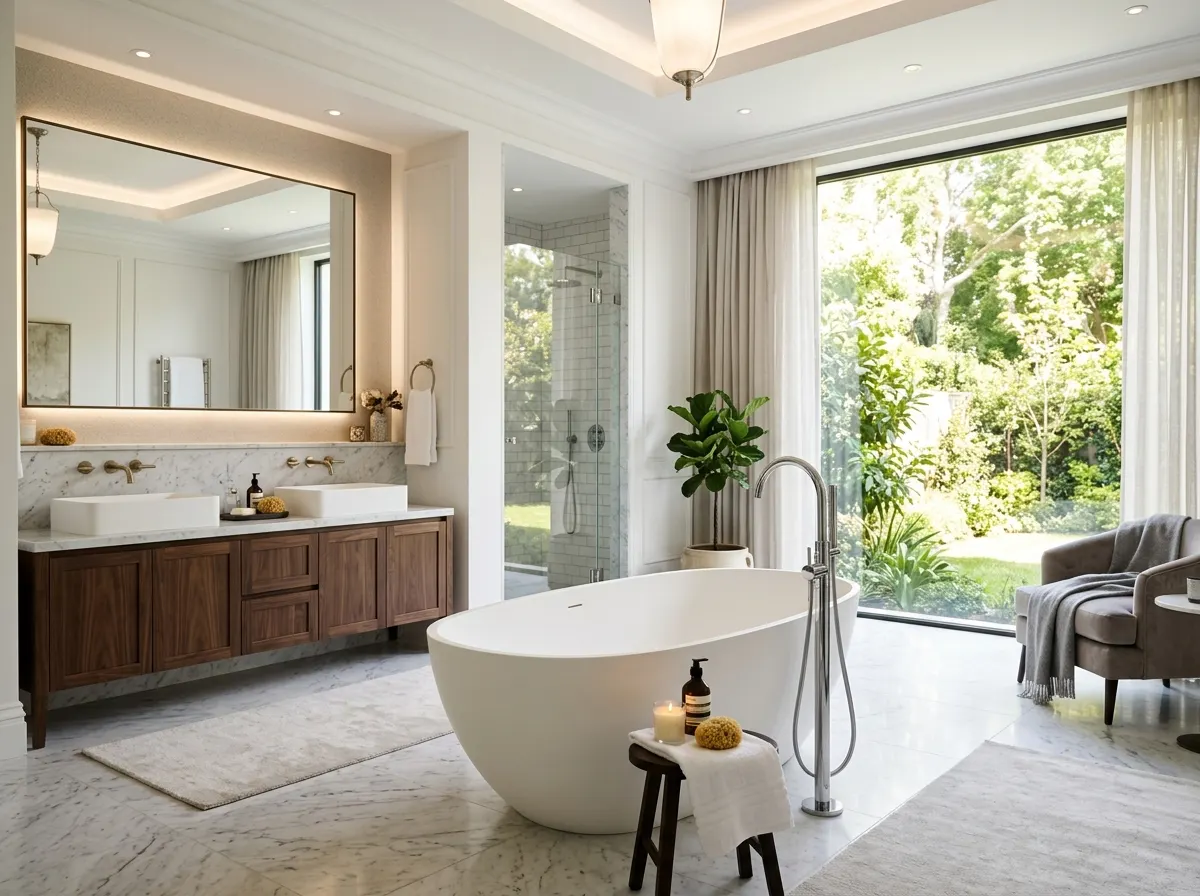 Luxury freestanding bath in a large bathroom