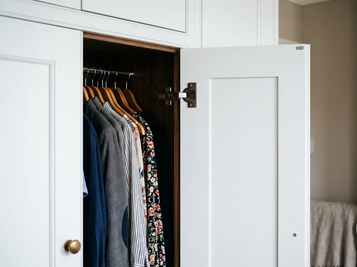Classic hinged shaker style doors on a white built-in wardrobe