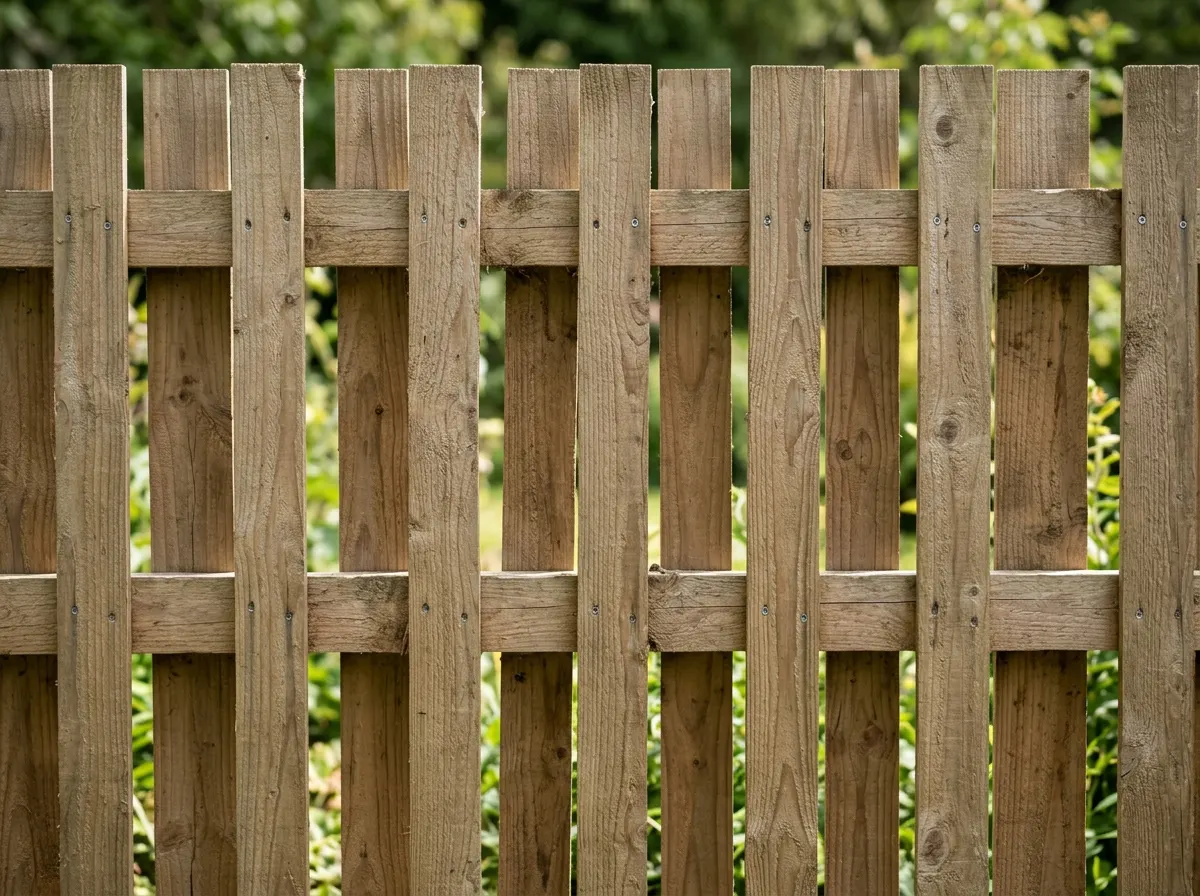 Hit and miss fencing panels showing alternating vertical boards