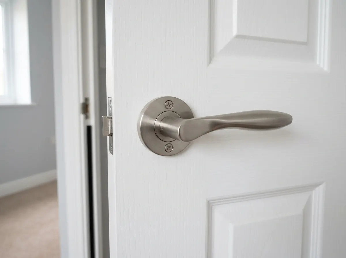 A sleek modern matte black lever on rose door handle
