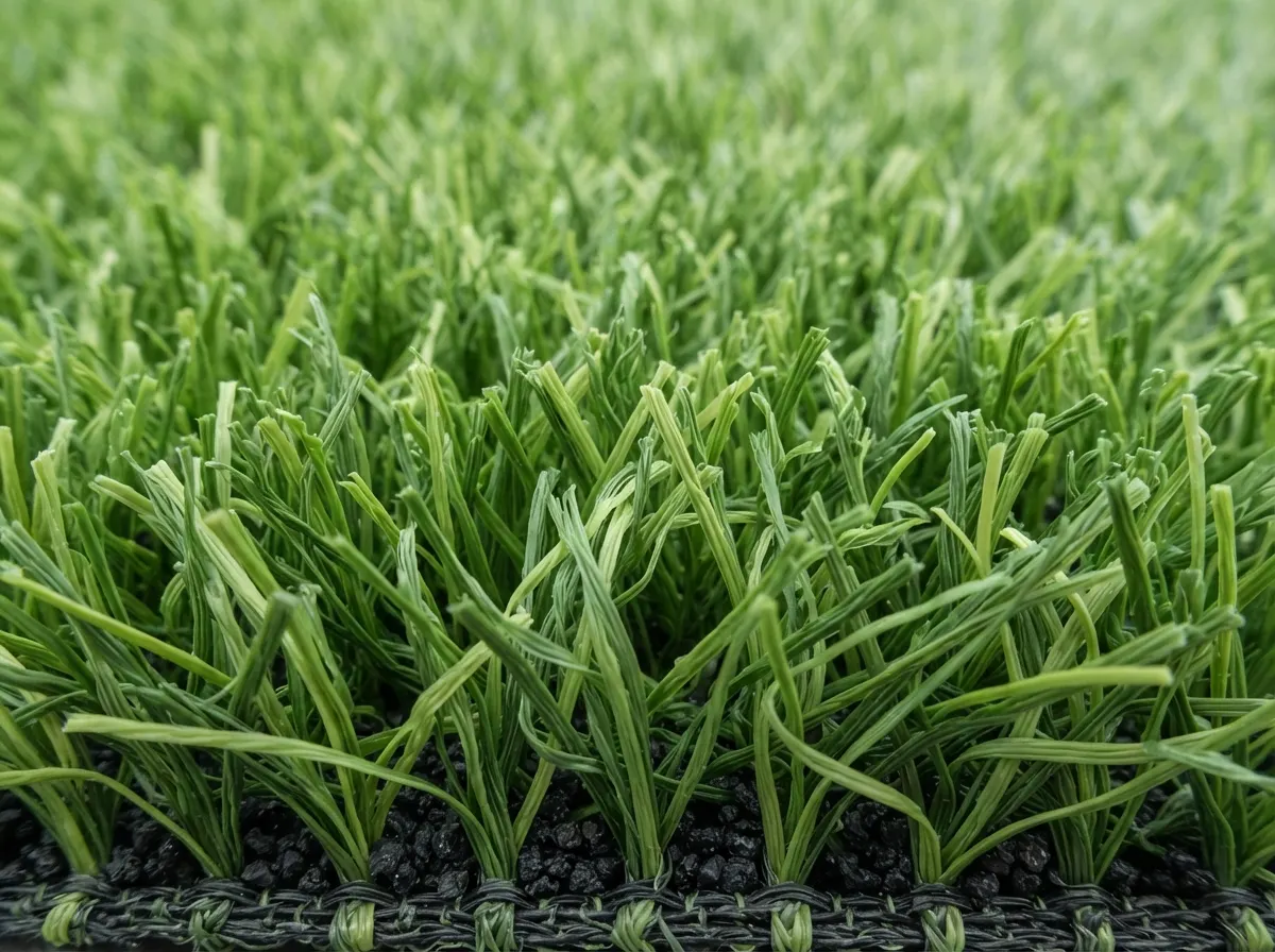 Mid-range multi-tone artificial turf with brown curled thatch