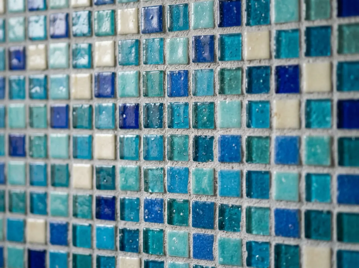 Small mosaic tiles used to form a sloping wet room floor