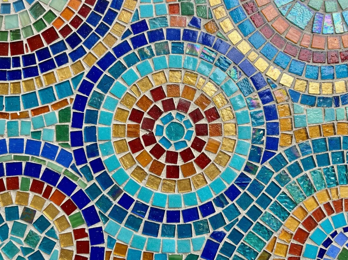 Glass mosaic tiles in a shower niche