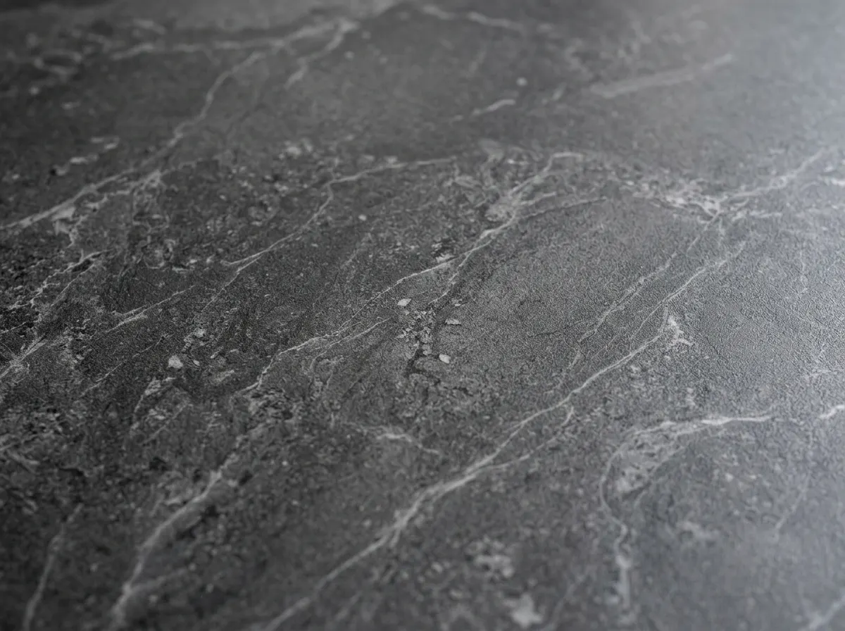 Ultra slim matte dark grey porcelain Dekton worktop on a contemporary kitchen island