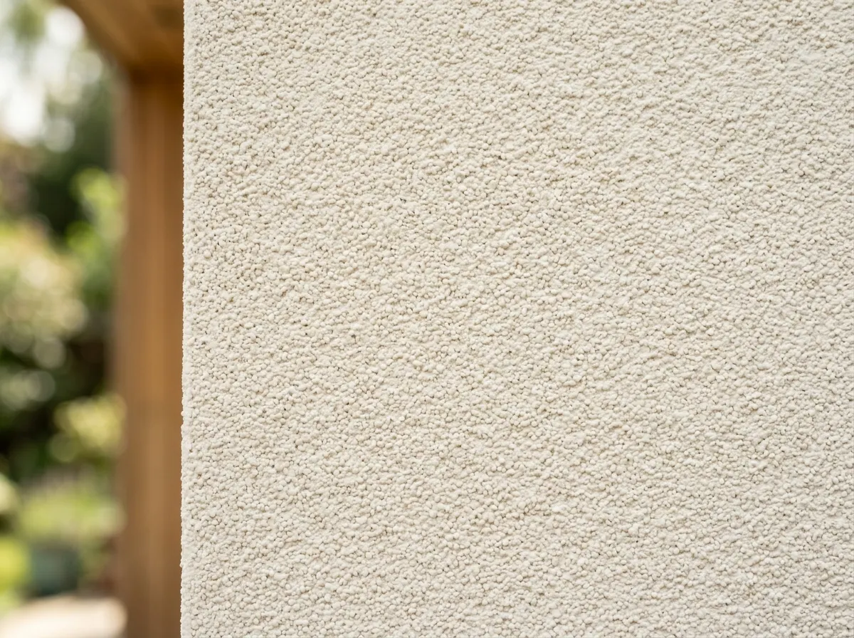 A sleek white silicone rendered finish on a modern garden studio