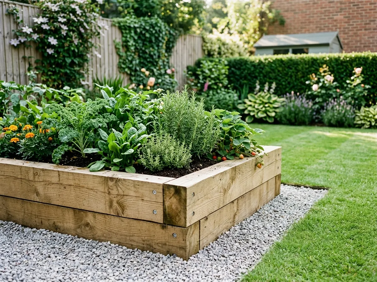 Oak railway sleeper raised flower beds