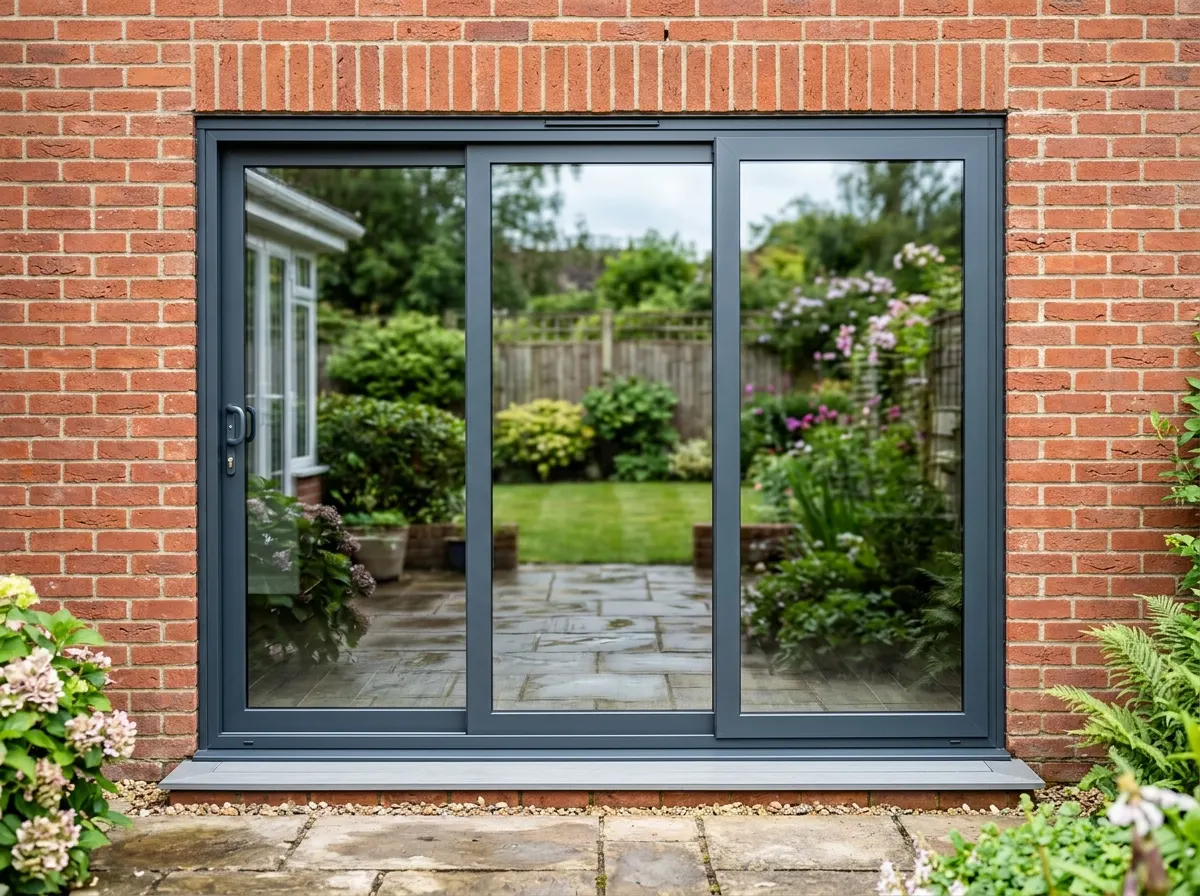 Large modern sliding glass patio doors allowing expansive views to the outside
