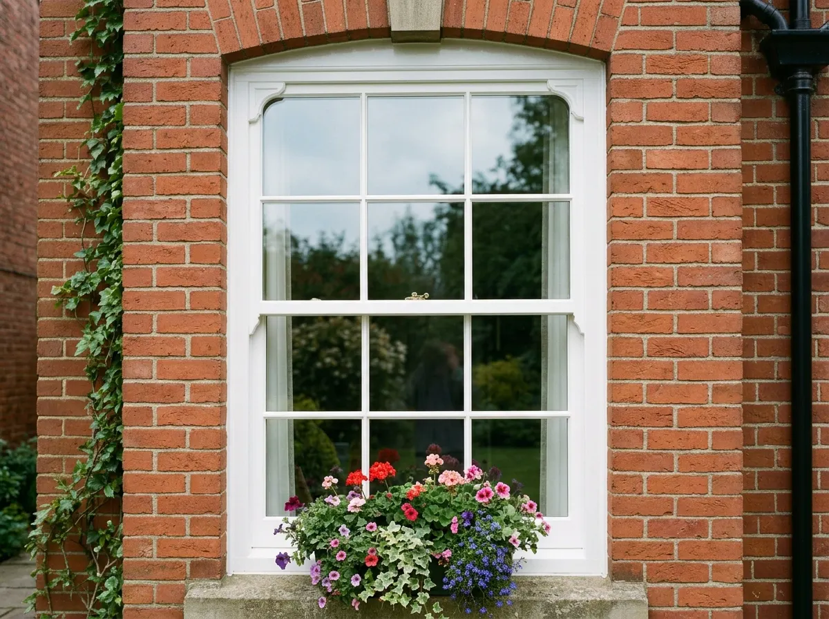 Traditional vertical sliding sash window with Georgian bars