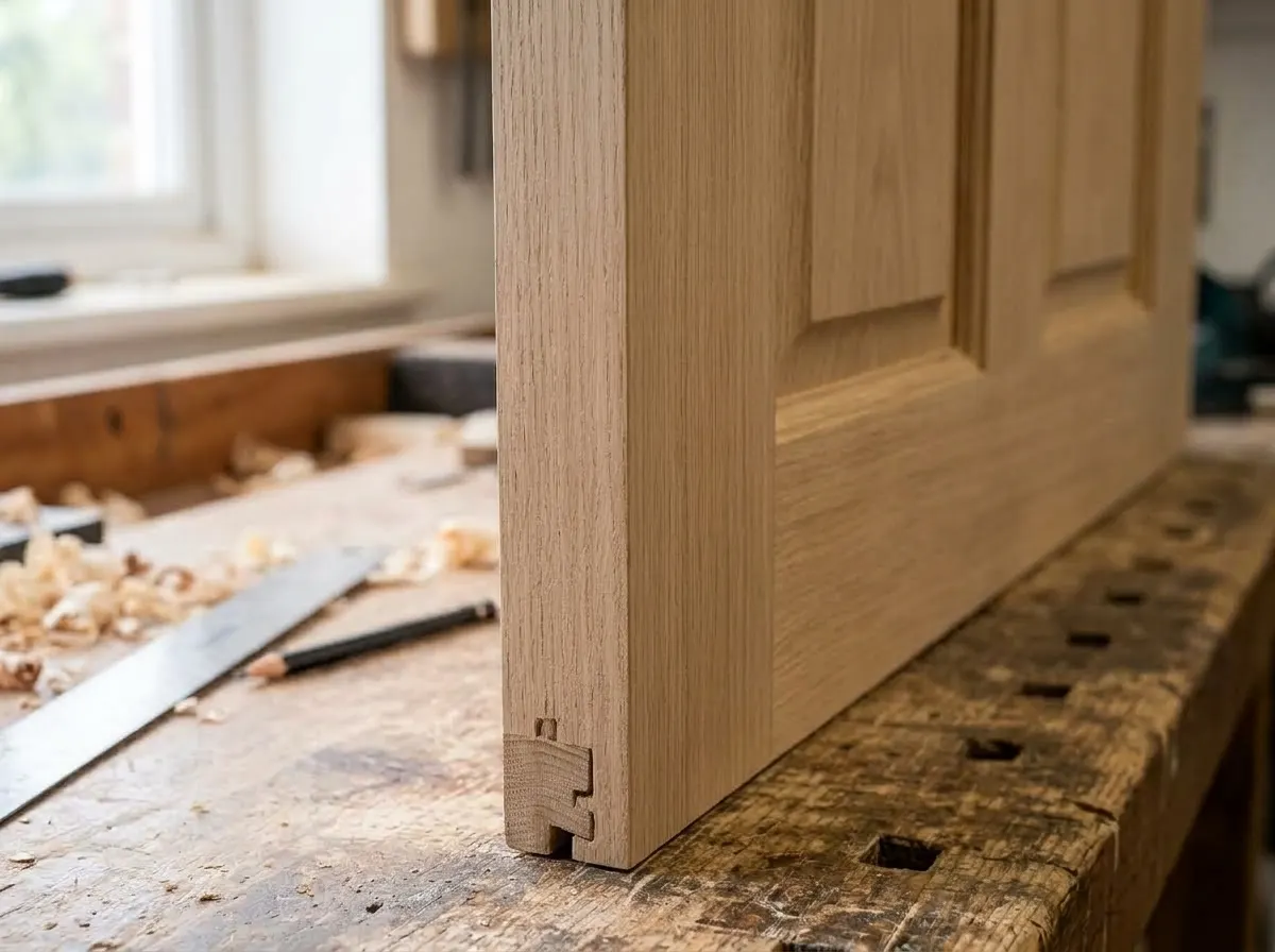 A beautifully crafted solid oak internal door with traditional joinery
