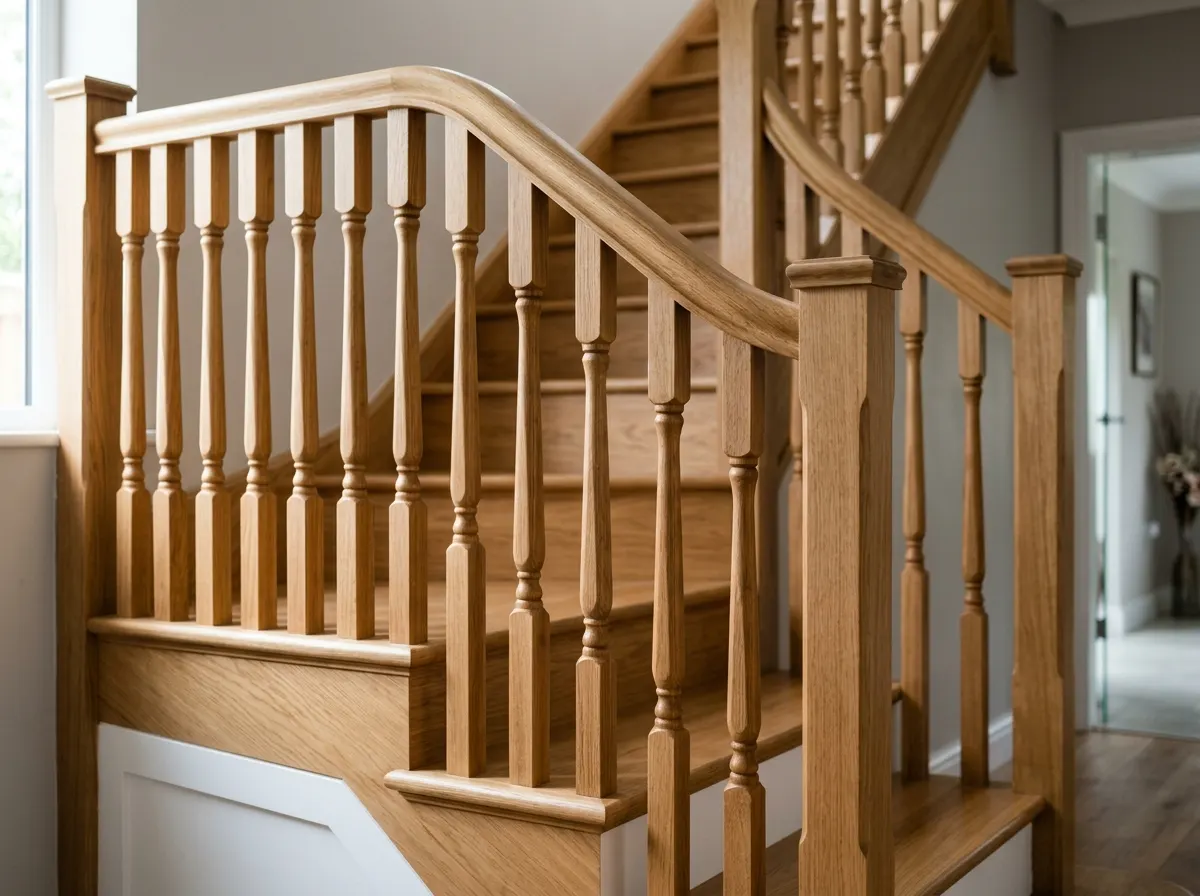 Modern oak and glass staircase balustrade