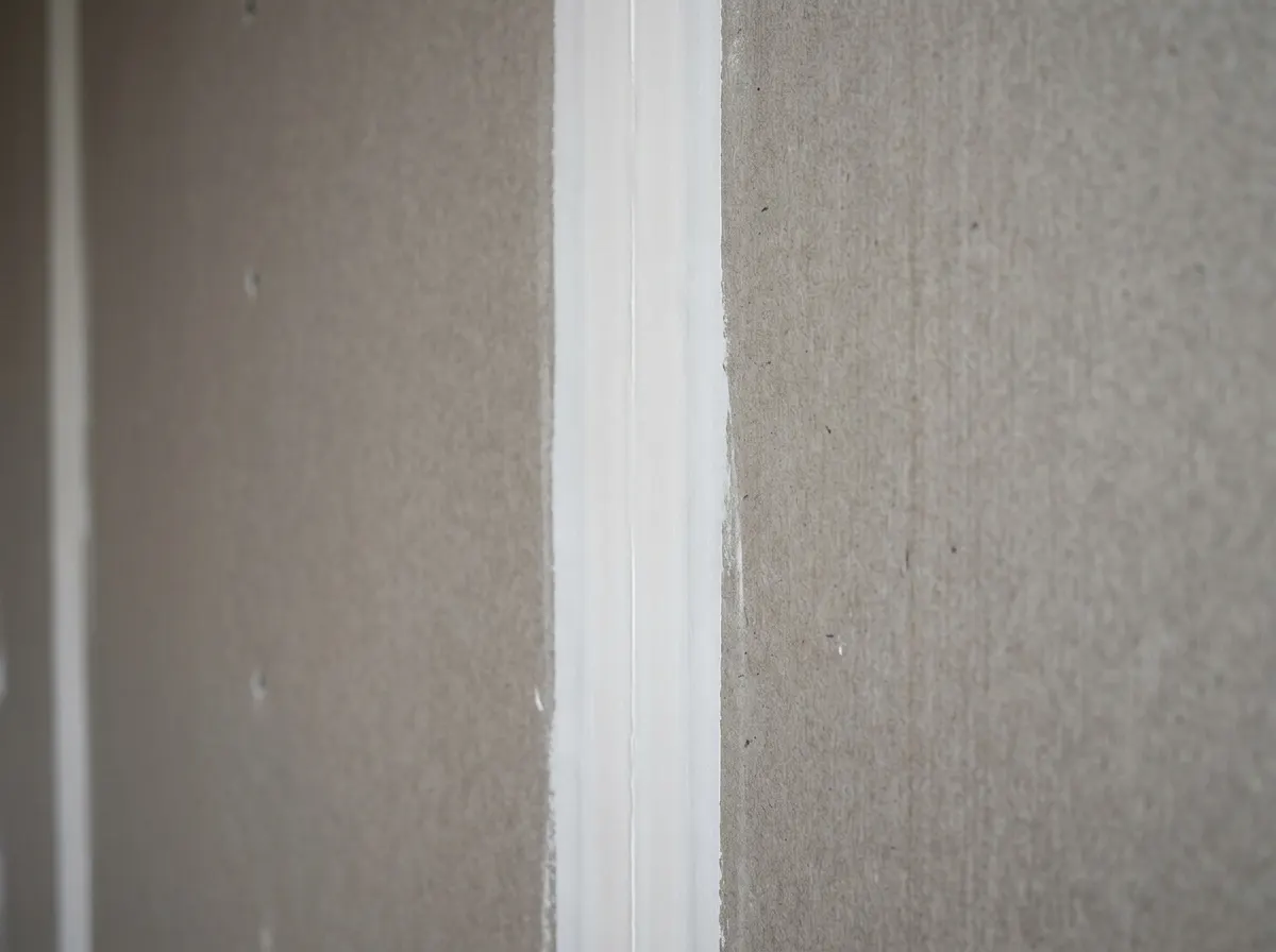 Decorator sanding a taped plasterboard joint