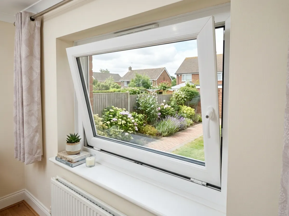 Tilt and turn window opening inwards for ventilation
