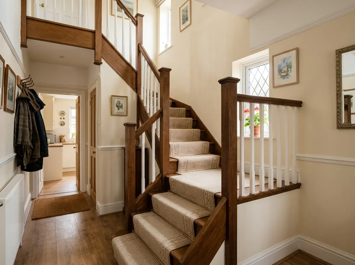 A U-shaped half turn staircase with a flat middle landing platform