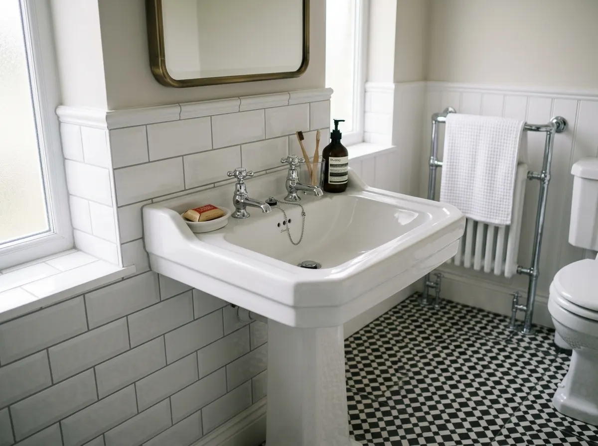 A UK traditional style bathroom sink in an ordinary british bathroom