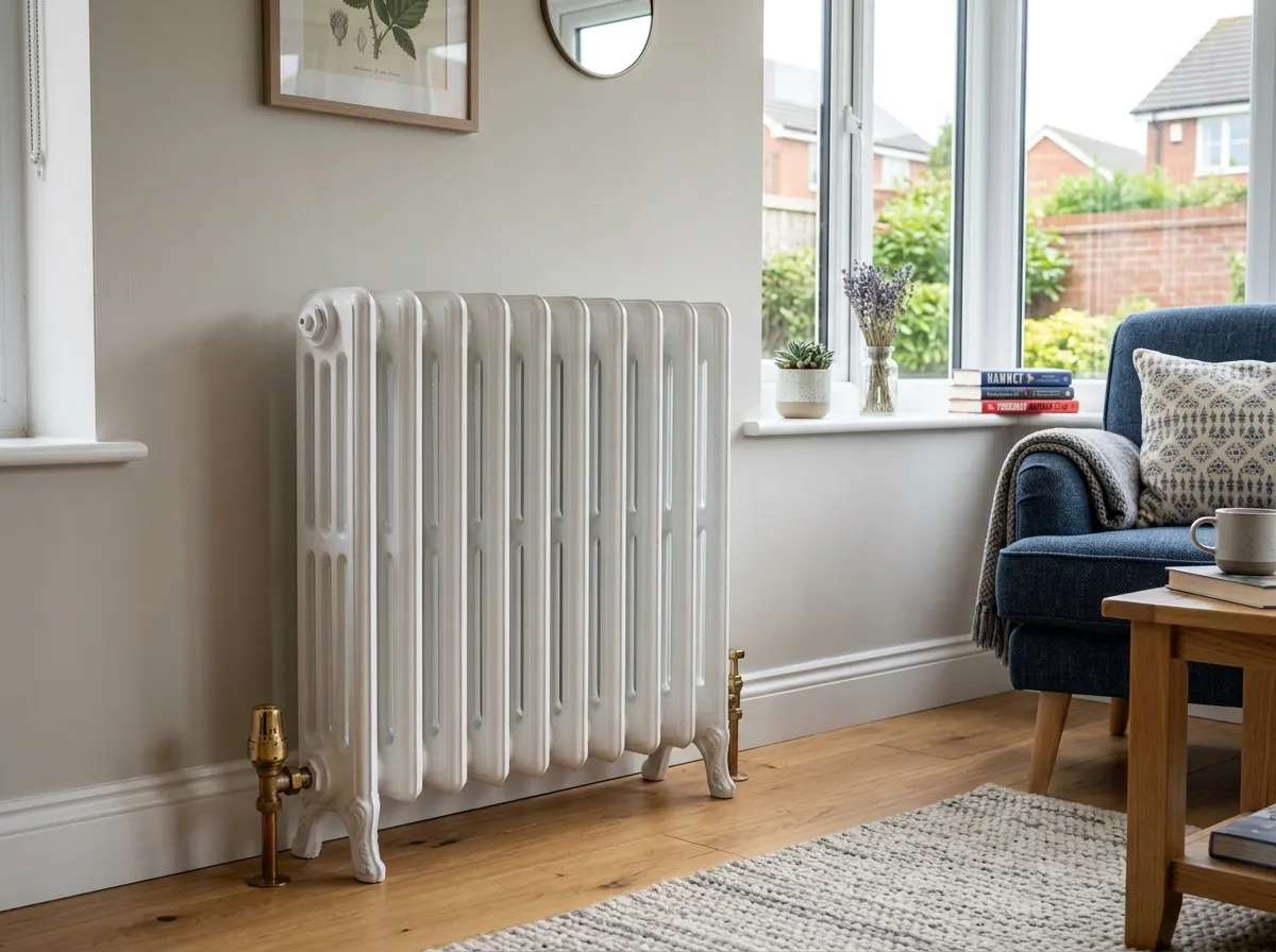 A british radiator in an ordinary british home, perfectly fitted recently by a plumber