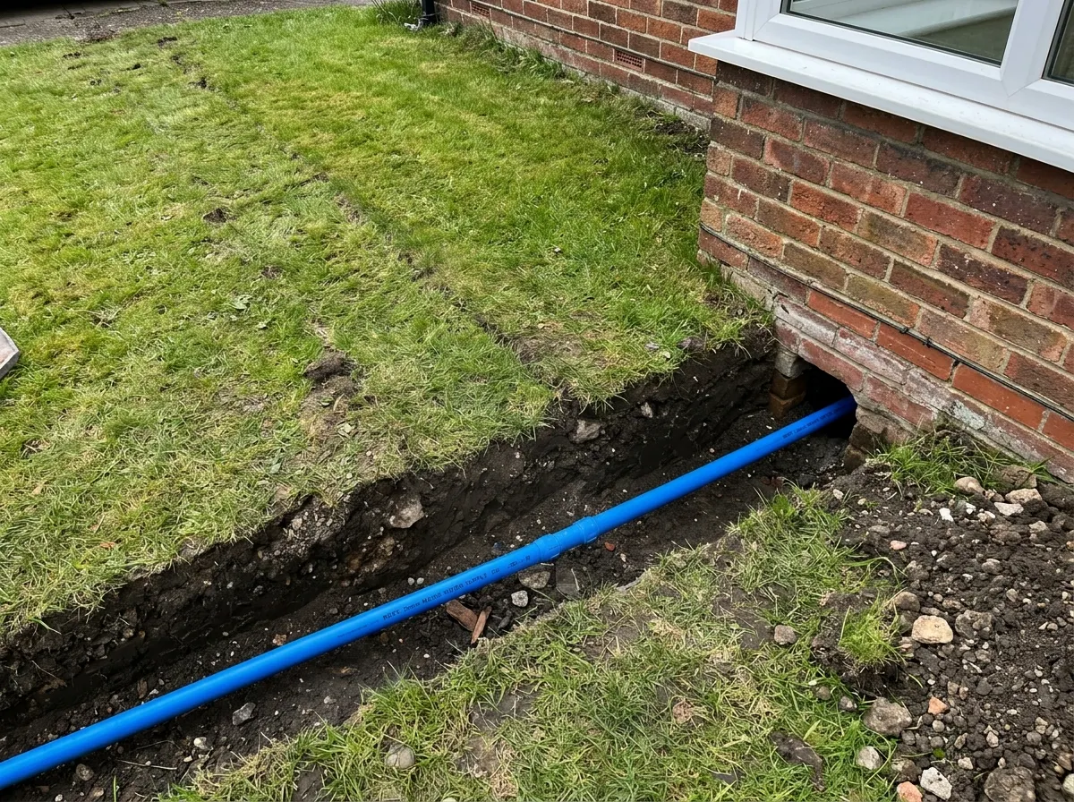Installing a new 32mm blue MDPE mains water supply pipe