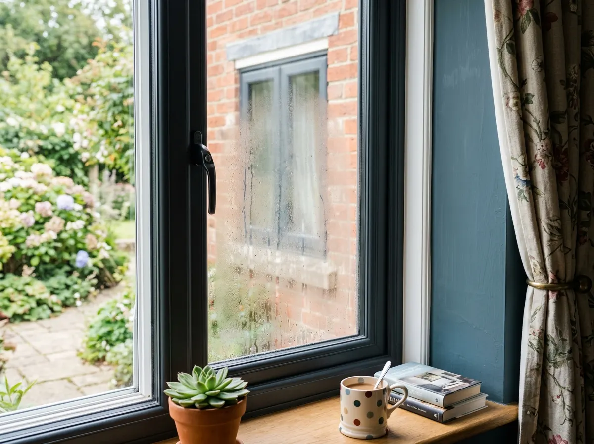 A misted double glazed sealed unit blown window in a normal British home