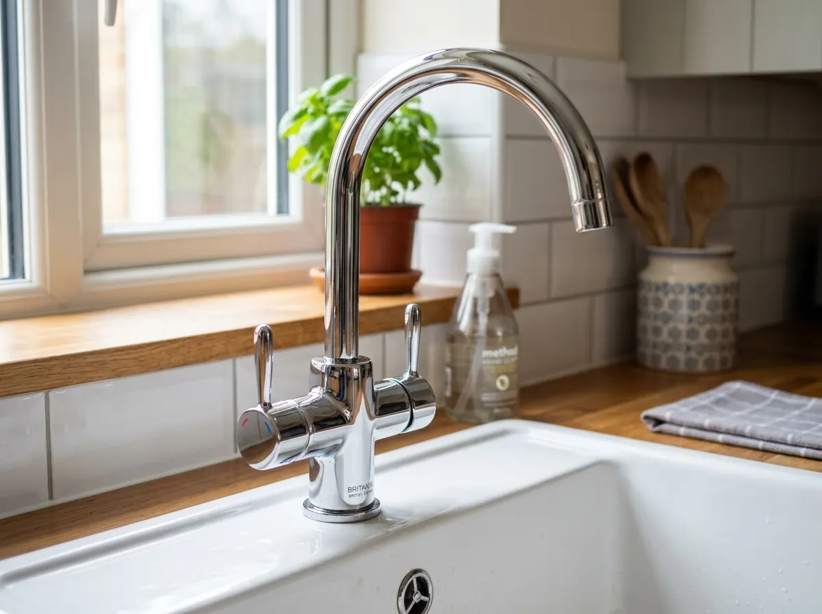 A perfect newly fitted tap in a British kitchen