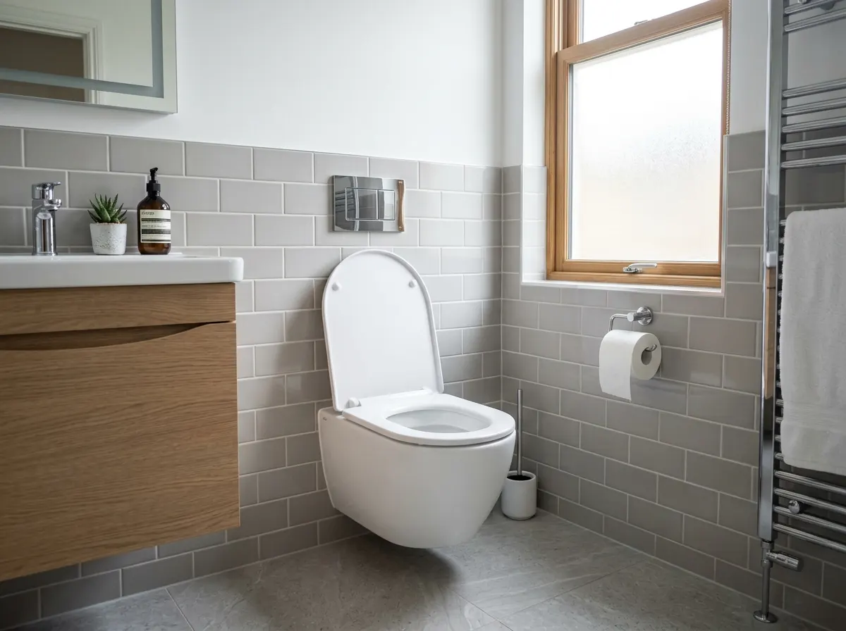 A new flush, conceiled unit toilet in an ordinary British bathroom
