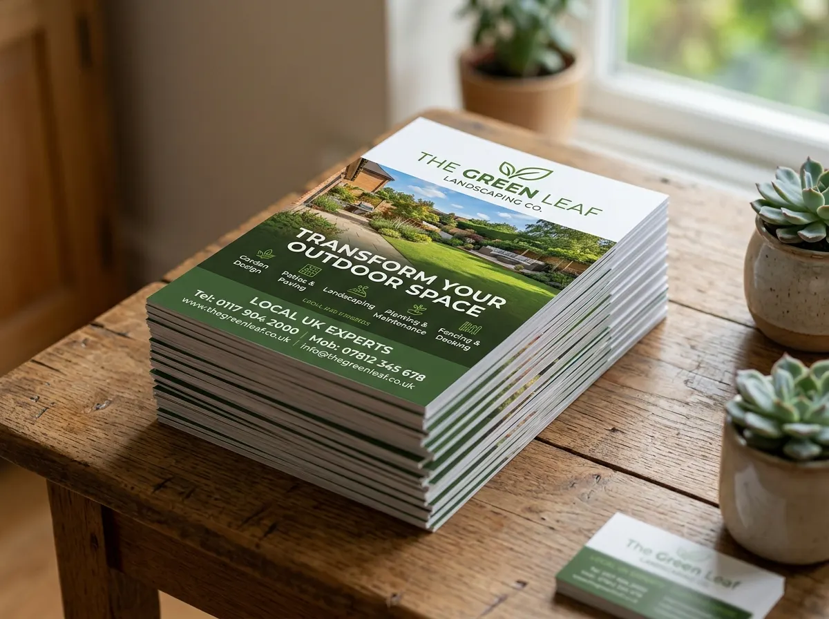 A professional trade leaflet being posted through a letterbox