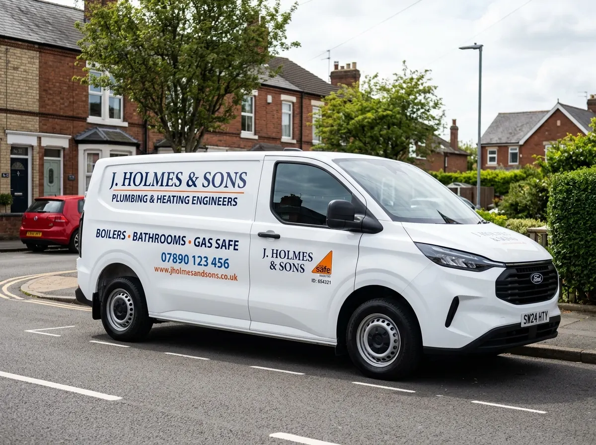 A clean white trade van with bold, modern, highly legible signwriting and contact details