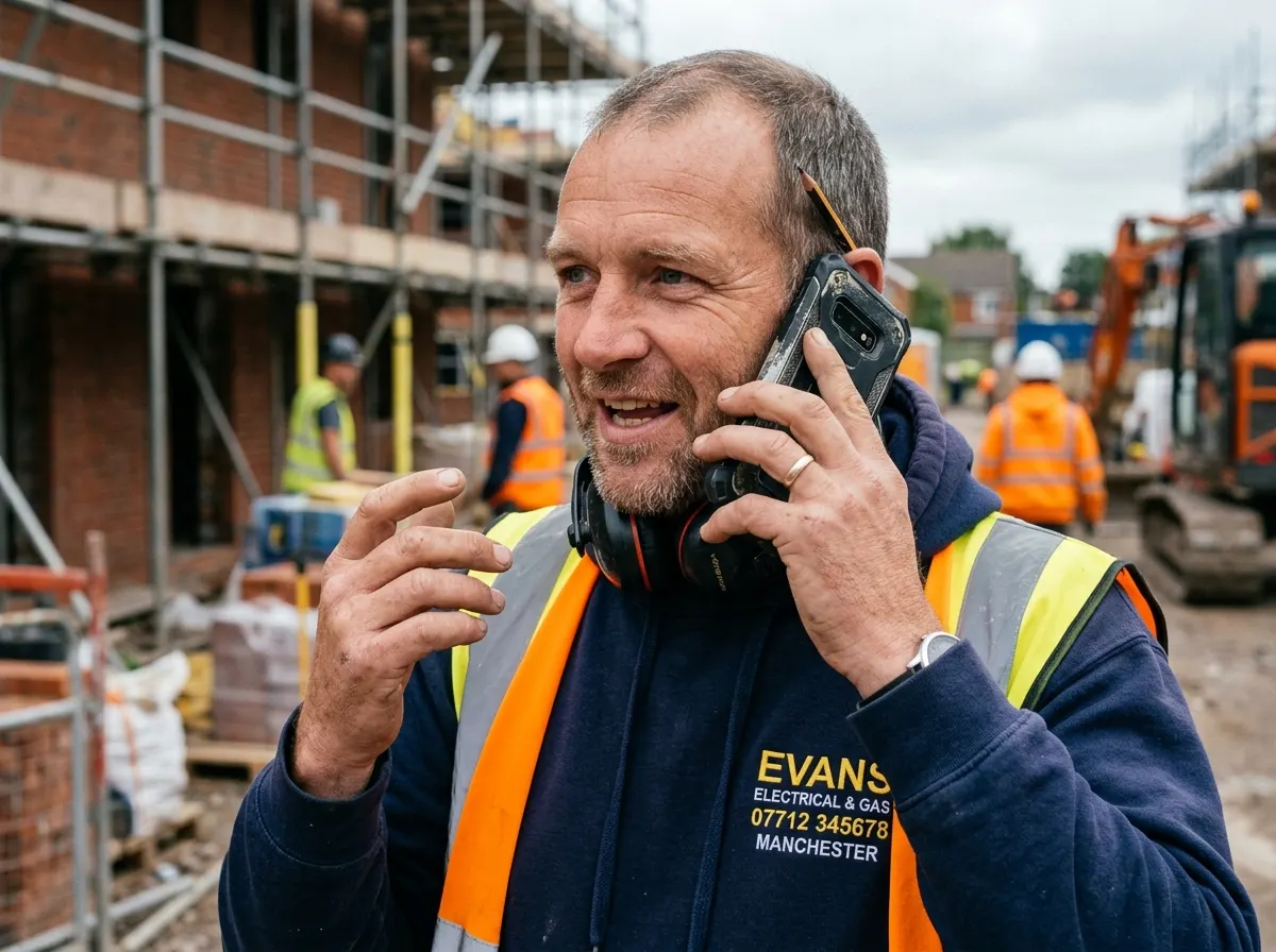 A tradesperson sitting in their van sending a professional quote from an iPad