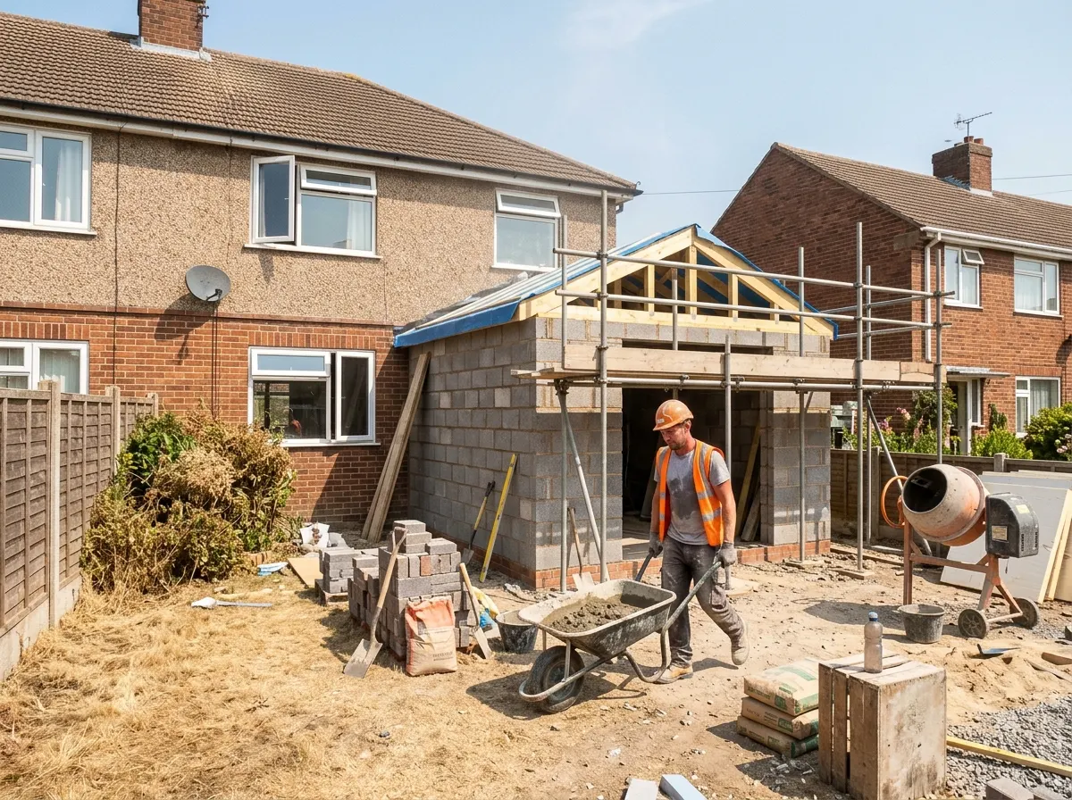 A plasterer spraying water onto a wall to prevent the plaster from drying out too fast in the summer heat