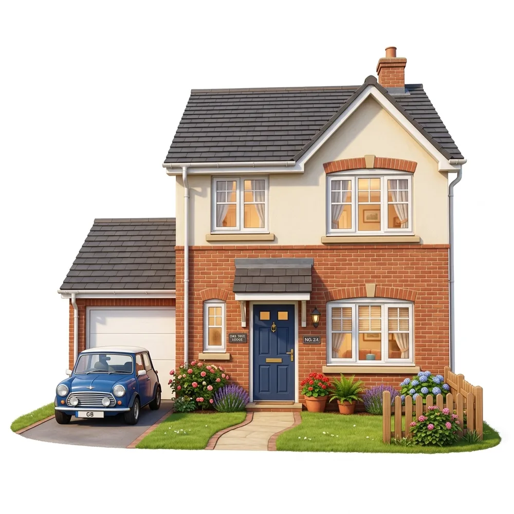 Illustration of a well looked-after brick home